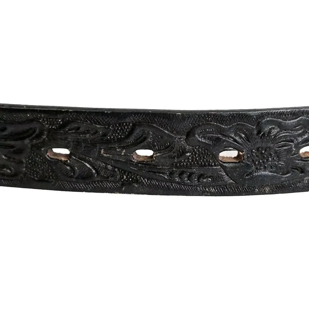Hereford Boys Girls Size 24 Western Leather Belt Tooled Horse Shoe Buckle Vintag